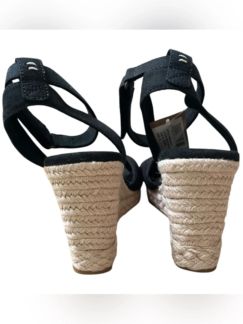 TOMS Marisela Black Slubby Woven Espadrille Wedge Sandals NWT Size 8